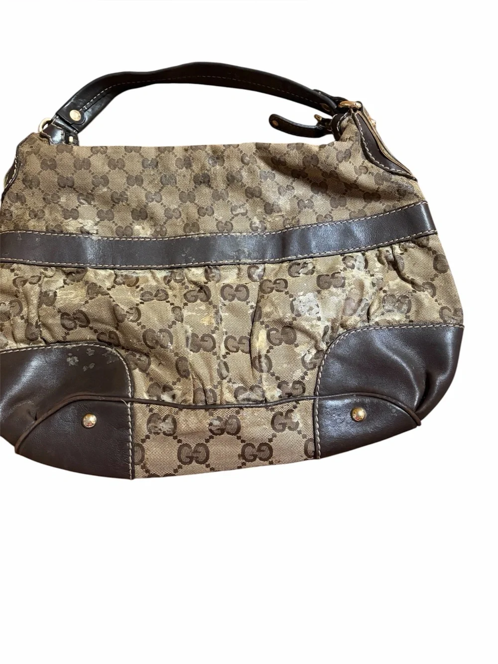 Gucci Brown GG Monogram Canvas Hobo with Dark Brown Leather Trim